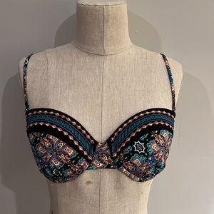 Nanette Lepore Bikini Top M black paisley embroidered